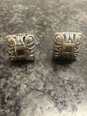 John Hardy sterling silver and 18K gold stud earrings with citrine stone